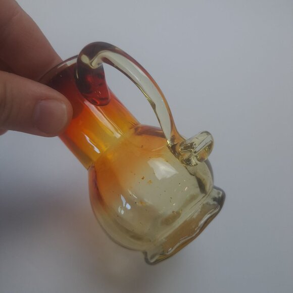 Rainbow Hand Blown Amberina Color Mini Glass Pitcher - Picture 15 of 16